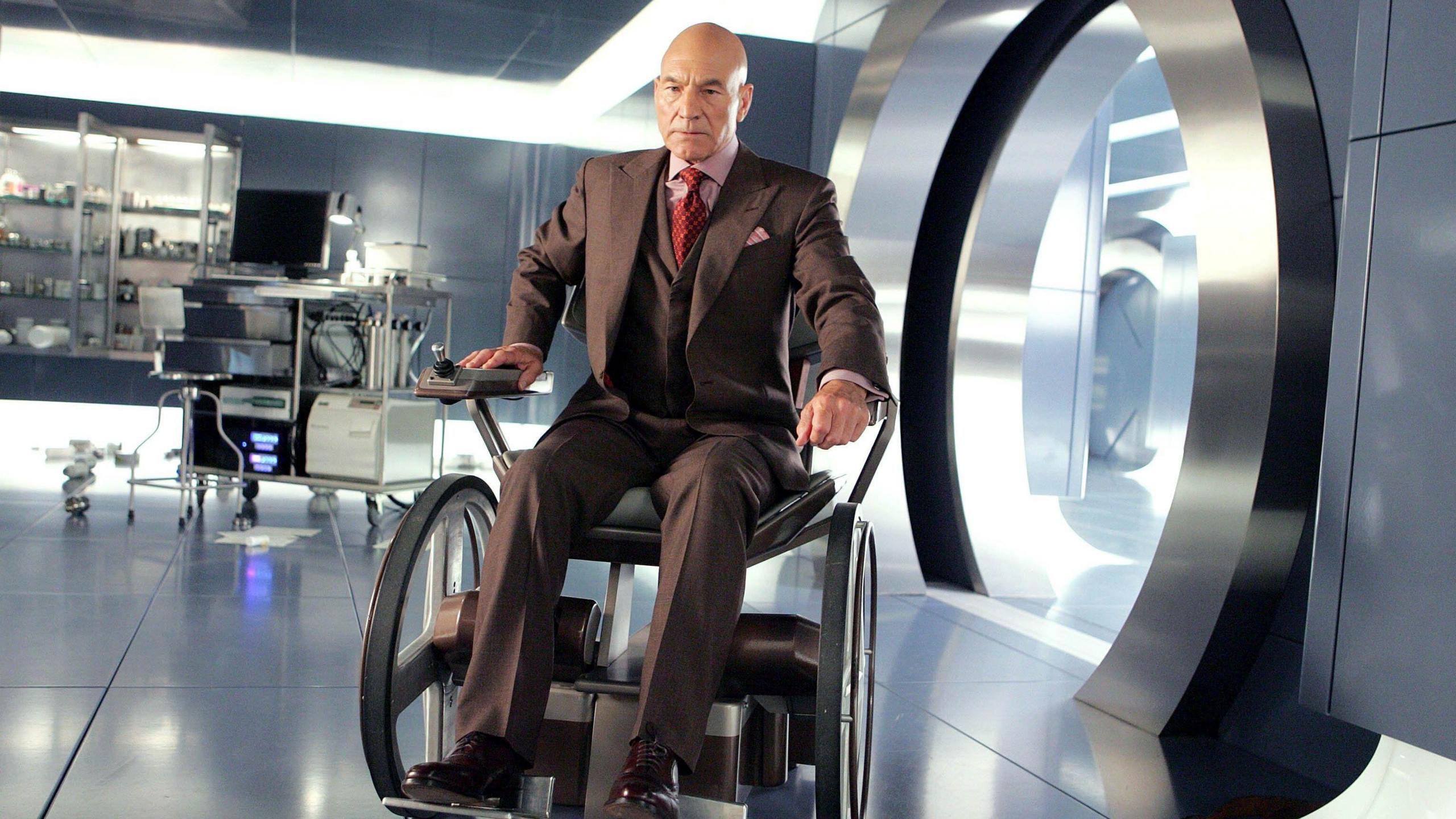 Patrick Stewart as the telepathic Professor Charles Xavier in the X-Men film franchise