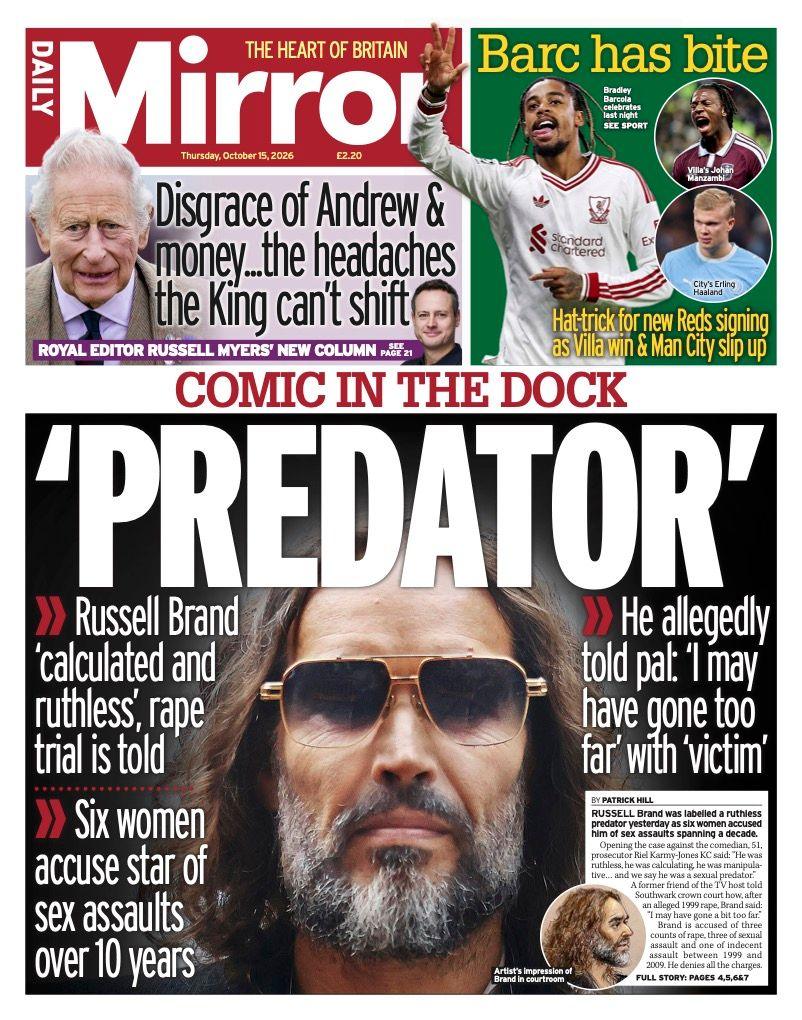 The front page headline of the Mirror reads 'Predator'