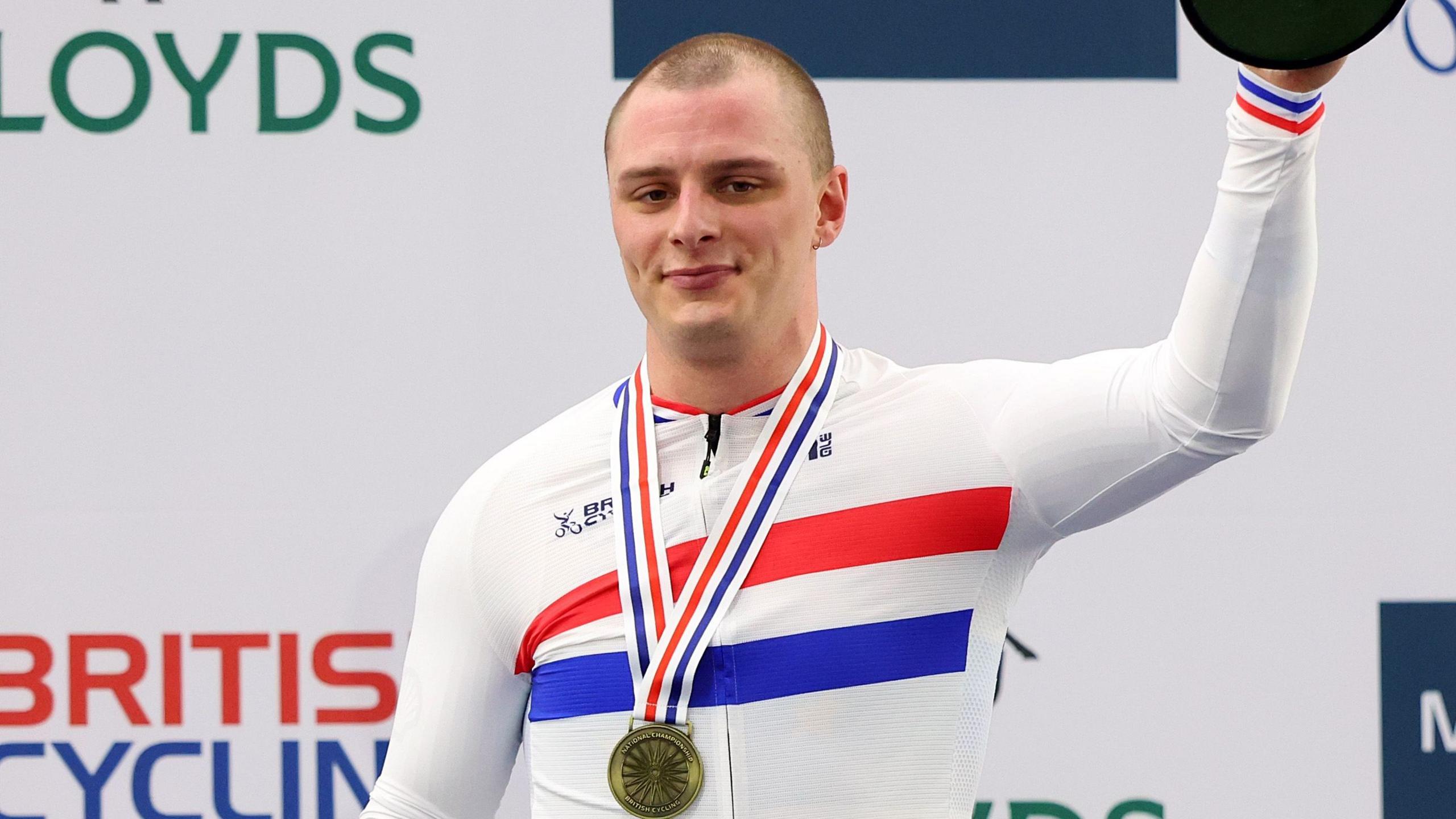 Matthew Richardson poses for a photo after participating in the Men's Keirin Finals during day four of the National Track Championships