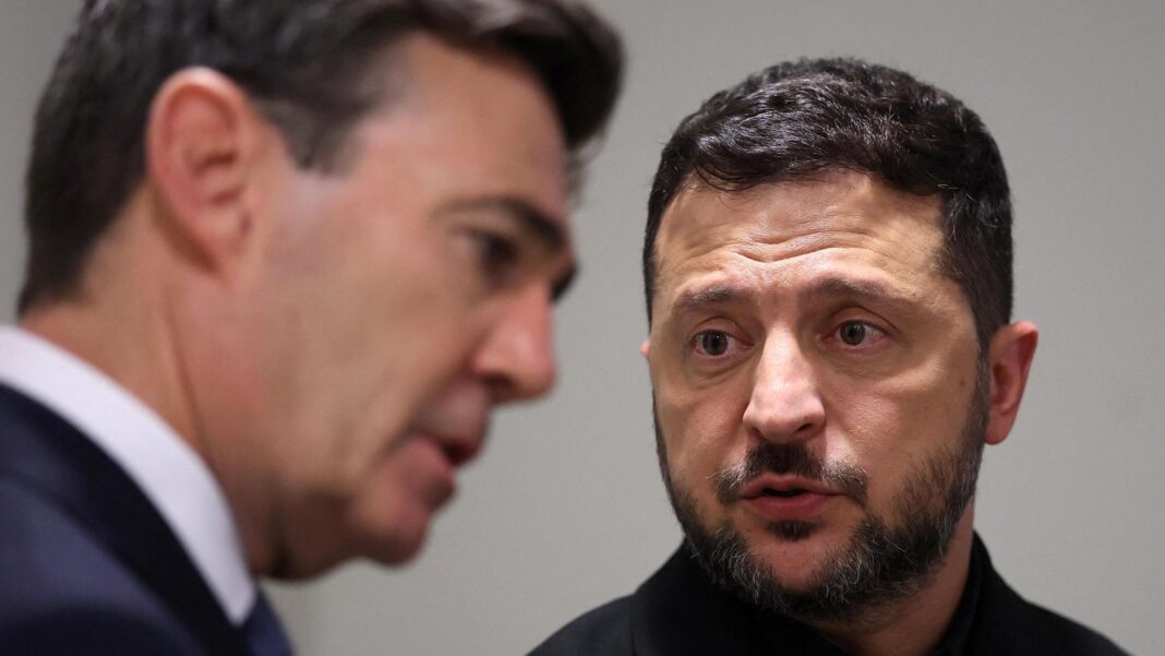 Prime Minister Andy Burnham (left) meets with Ukrainian President Volodymyr Zelensky during his visit to the US to attend the United Nations General Assembly in New York.