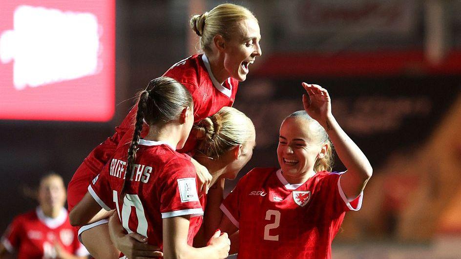 Wales players celebrate during their win over Albania