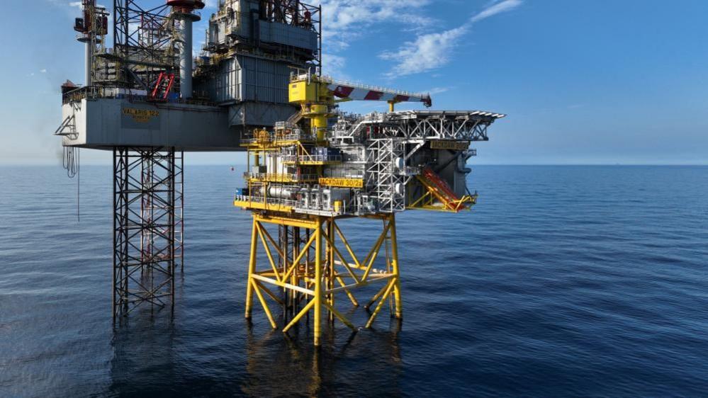 The Jackdaw gas platform and drilling rig in the North Sea.