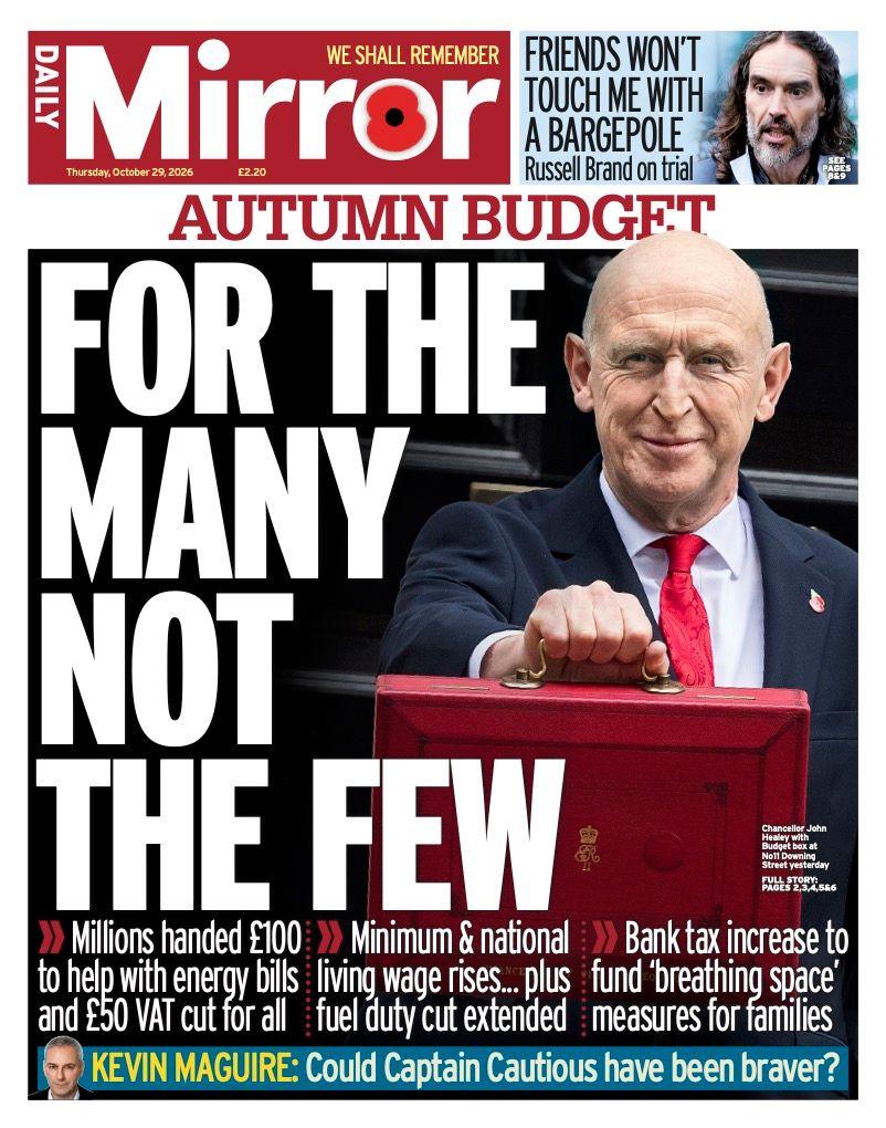 The headline on the front page of the Daily Mirror reads: 'For the many not the few.'