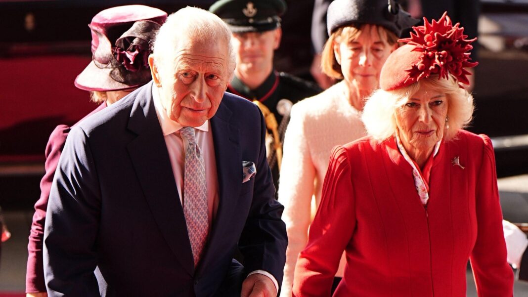King Charles III and Queen Camilla arriving at the Senedd.