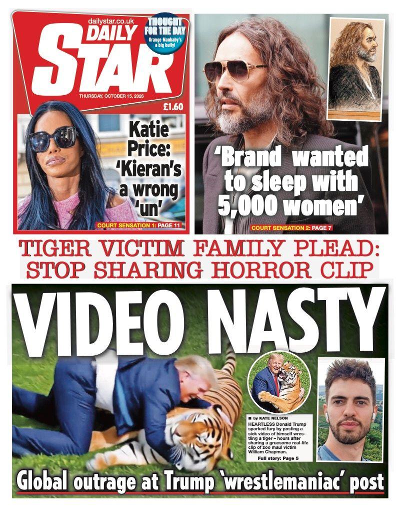 The front page headline of the Daily Star reads 'Video nasty'