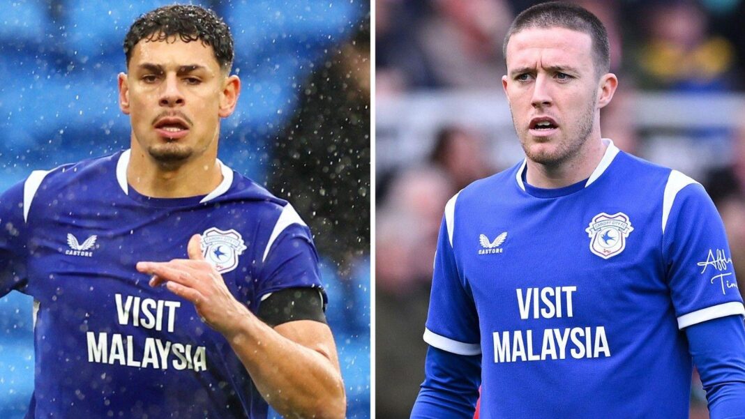 Yousef Salech (L) and Jack Moylan in action for Cardiff City