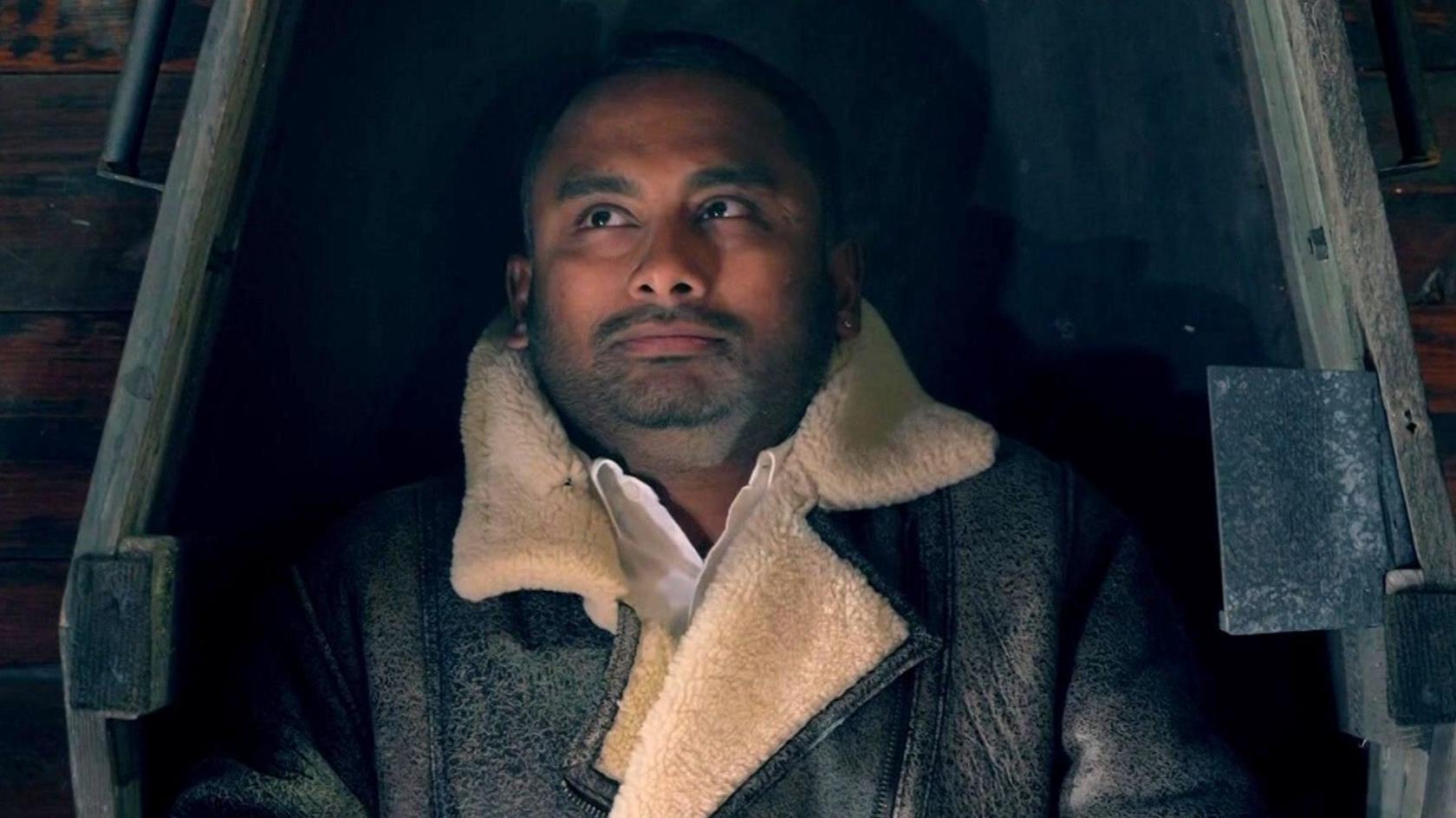 Amol Rajan seen in a coffin on Celebrity Traitors