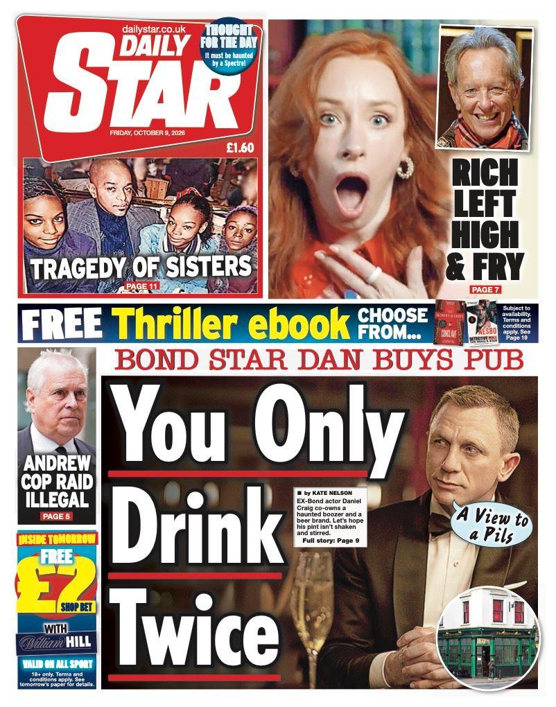 "You Only Drink Twice" reads the headline on the front page of the Daily Star.