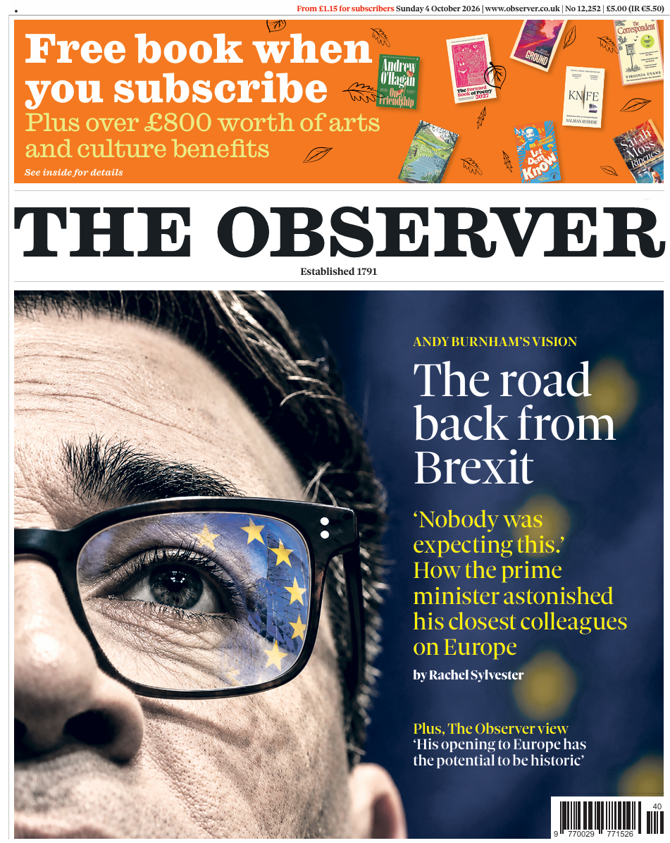 The headline on the front page of the Observer reads: 'The road back from Brexit.'