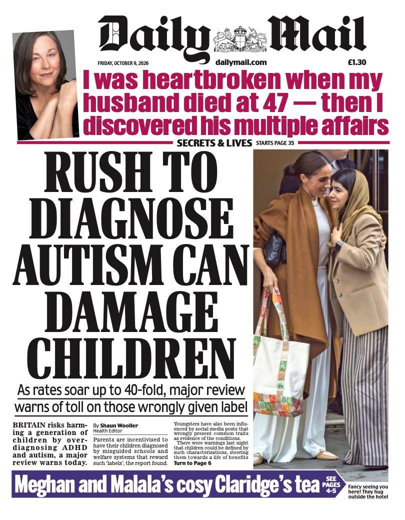 "Rush to diagnose autism can damage children" reads the headline on the front page of the Daily Mail.