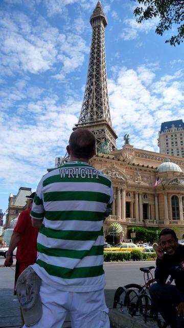 Back view of the Wright strip outside the big hotels in Las Vegas - the fake Eiffel Tower in the background.