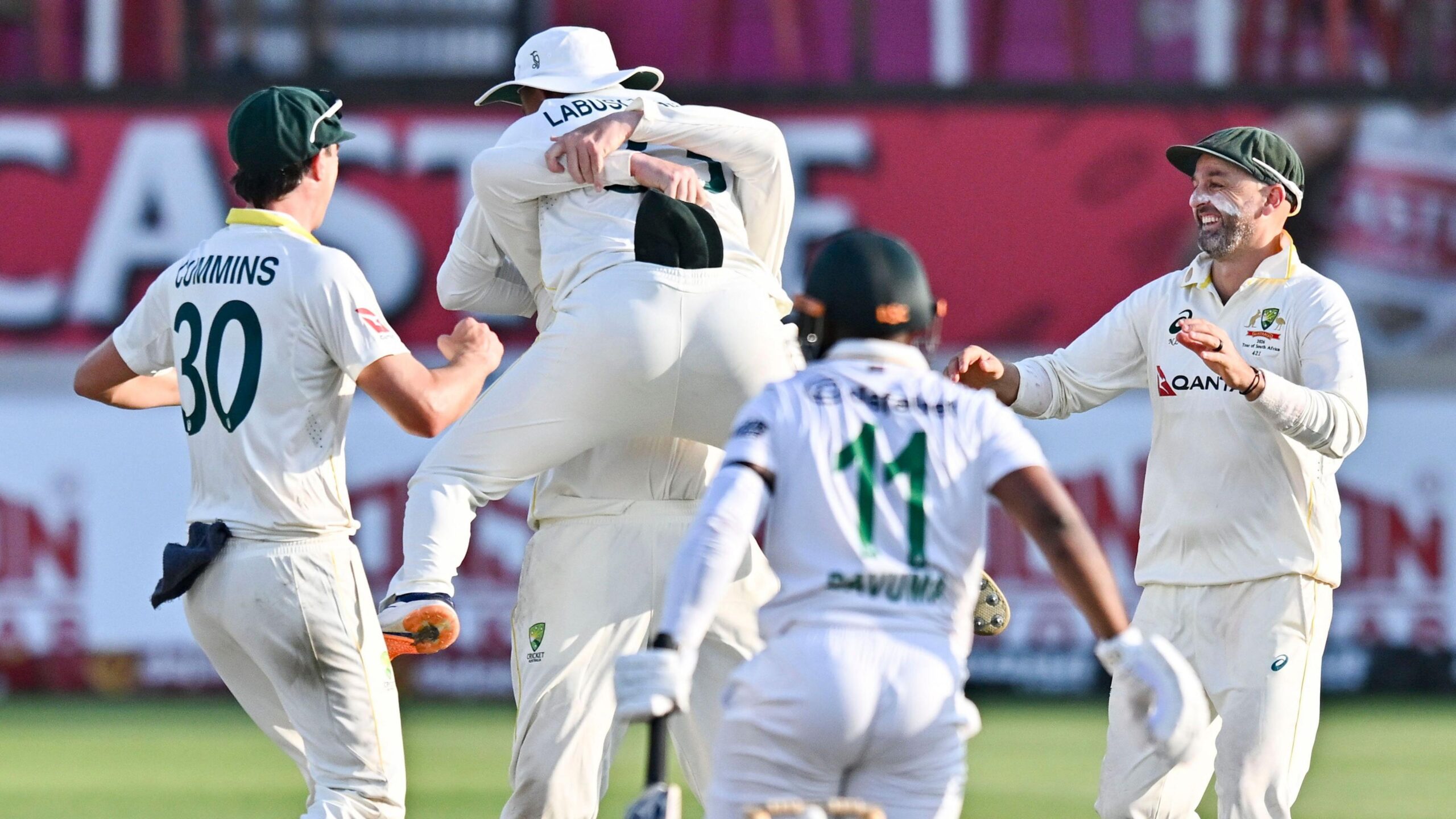 Australia celebrate wicket of Temba Bavuma