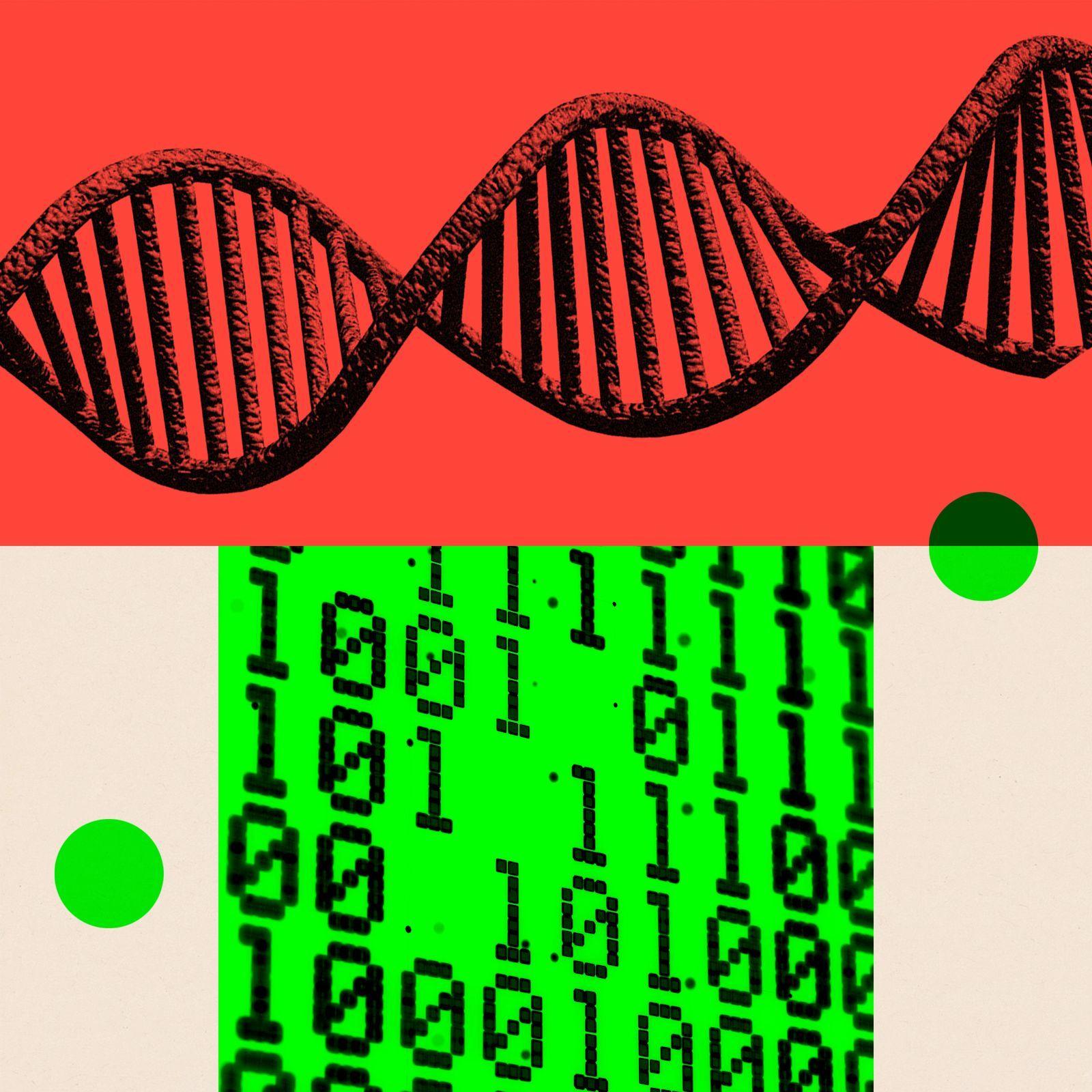 A treated image of some data and a DNA helix