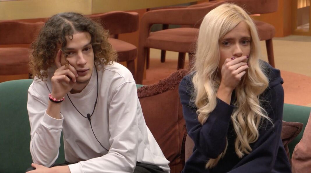 Big Brother fans still not happy as housemate called out on behaviour Big Brother contestants Omar El Mayer and Rhianna Collins sitting beside each other on a sofa.