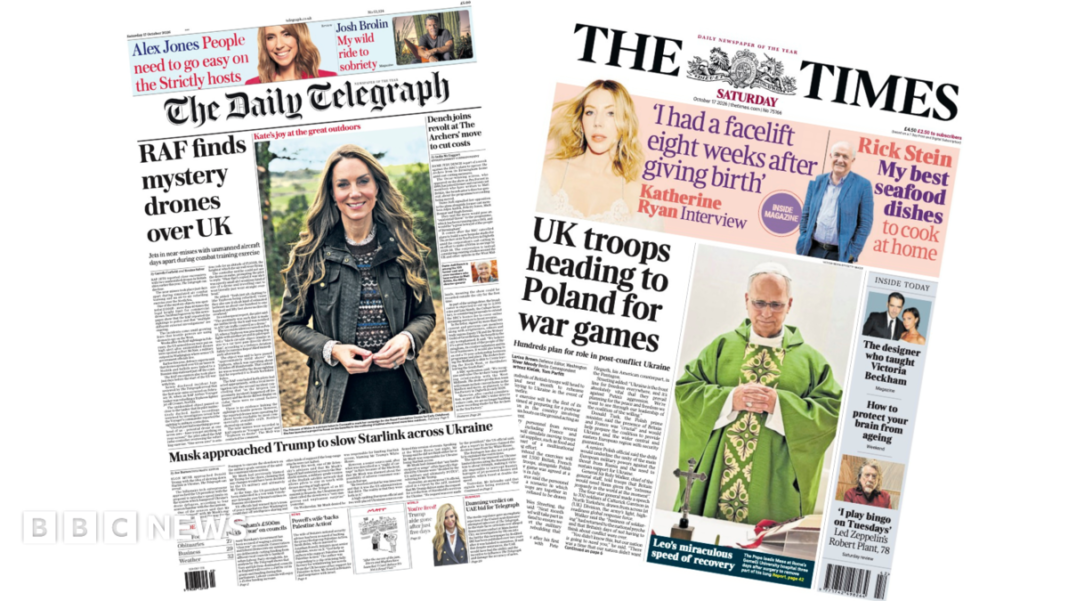 The Papers: ‘Mystery drones over UK’ and ‘Troops heading to Poland for war games’ The Papers: ‘Mystery drones over UK’ and ‘Troops heading to Poland for war games’