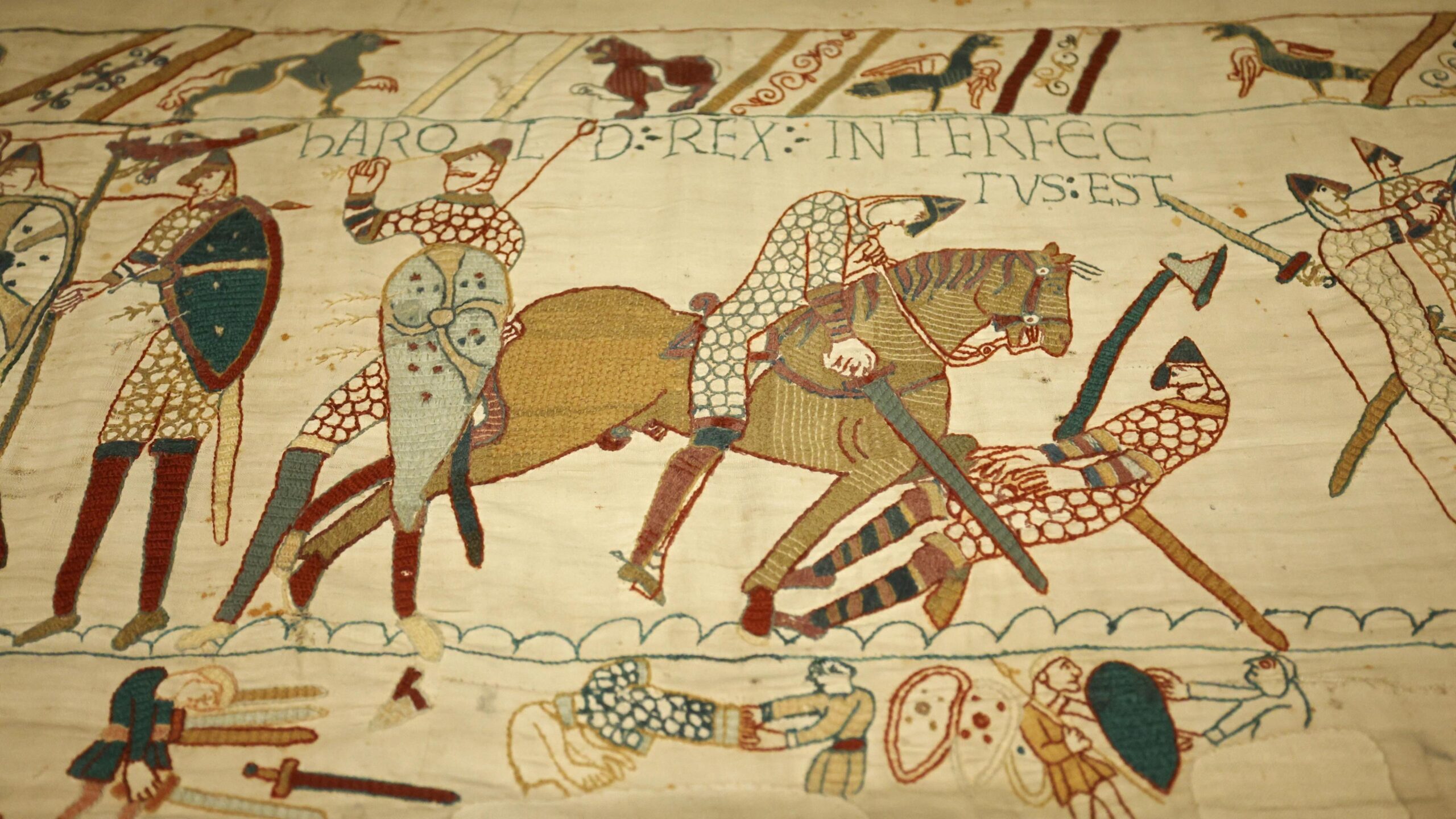 The Bayeux Tapestry's famous depiction of the scene of King Harold II's death