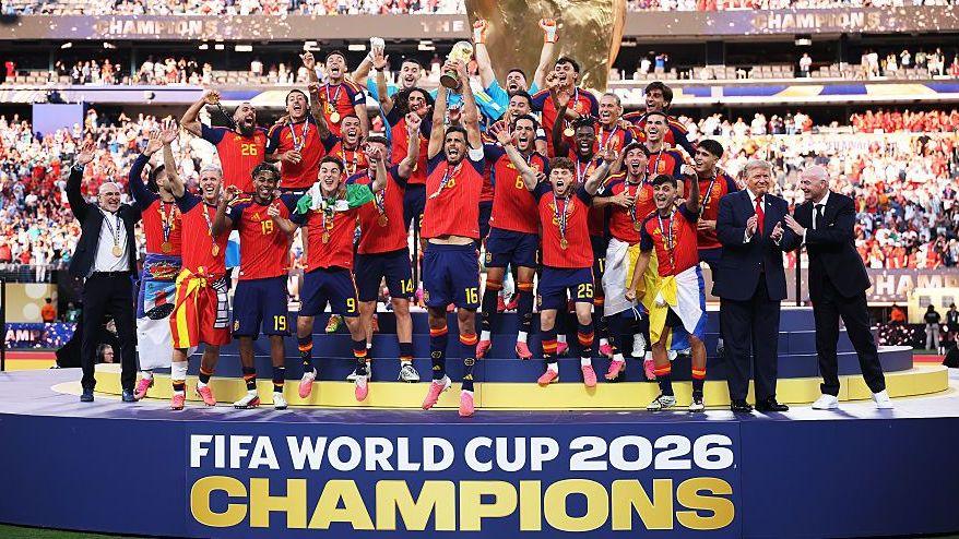 Spain national football team celebrating winning the World Cup 2026