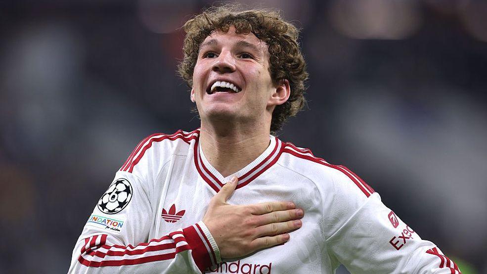 Lewis Koumas celebrates scoring for Liverpool against LASK
