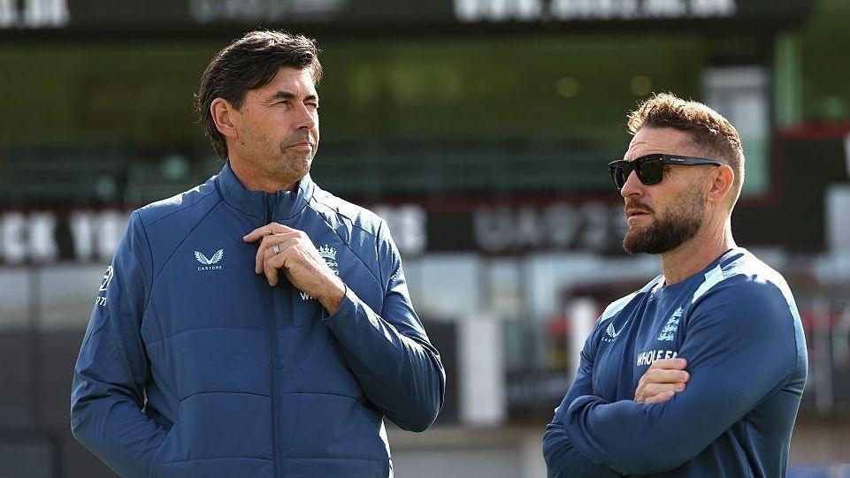 England men's head coaches Stephen Fleming and Brendon McCullum