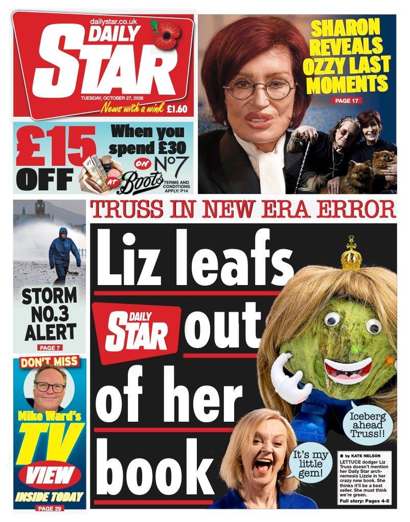 The headline on the front page of the Daily Star reads: “Liz leafs Daily Star out of her book”.