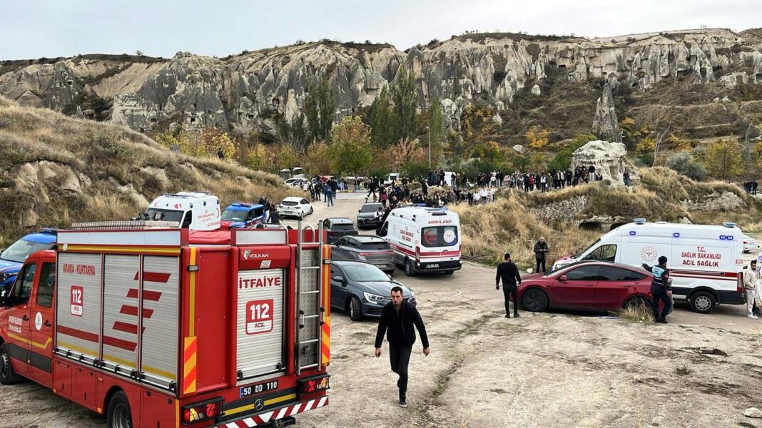 Fire truck and ambulances are parked near the scene