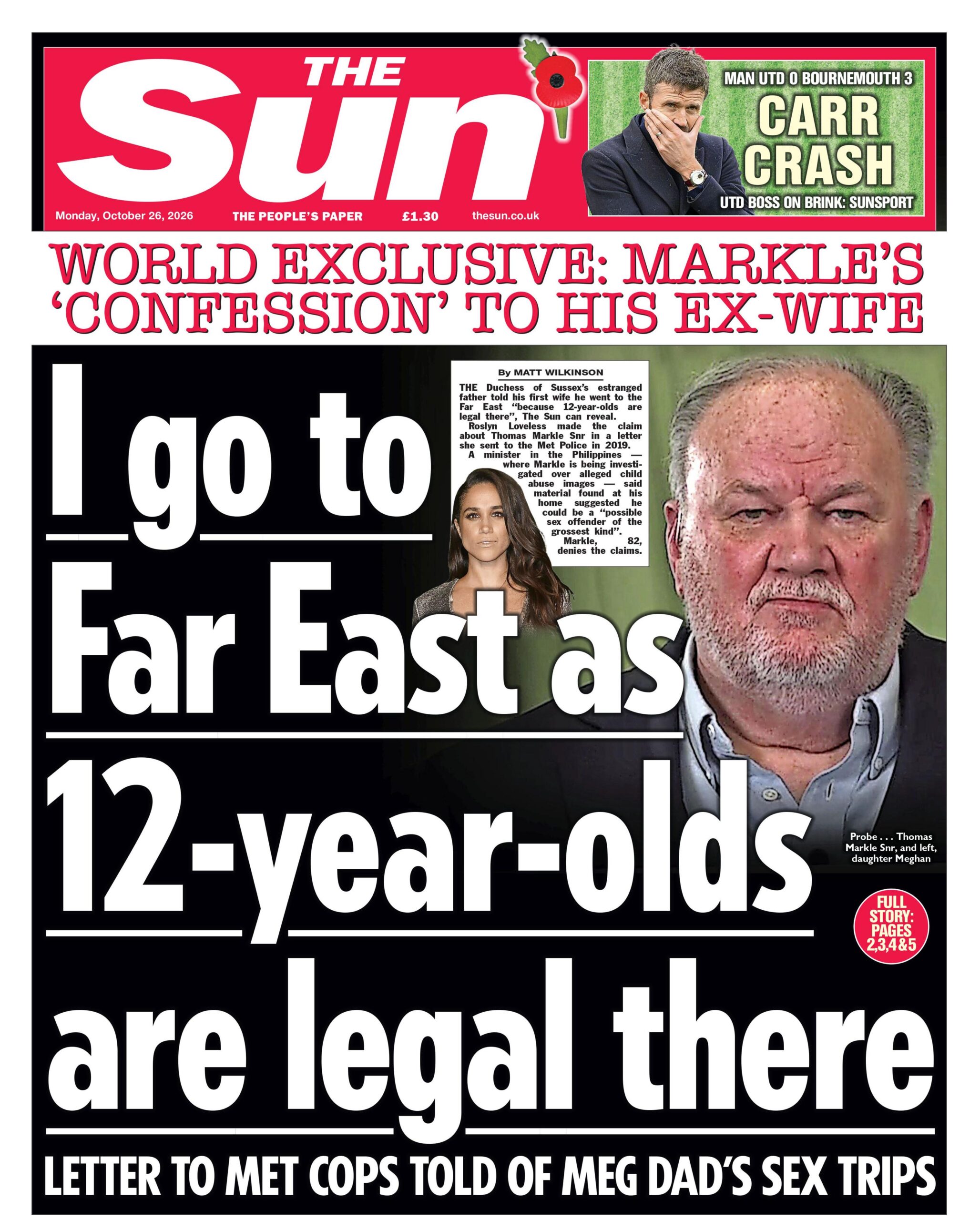 The headline on the front page of the Sun reads: "I go to Far East as 12-year-olds are legal there".