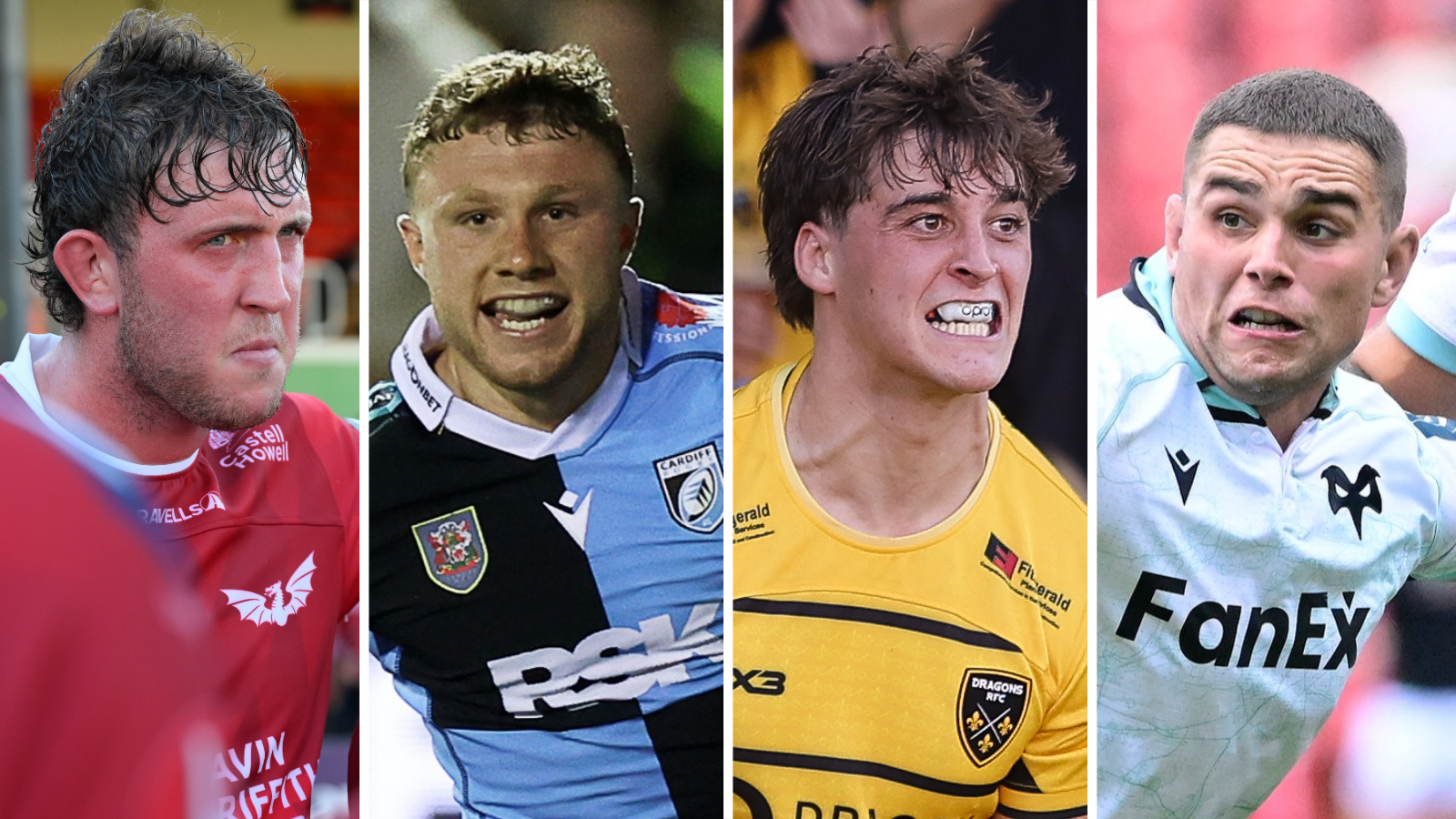 Scarlets Alex Groves, Cardiff's Tom Bowen, Dragons' Huw Anderson and Ospreys' Reuben Morgan-Williams