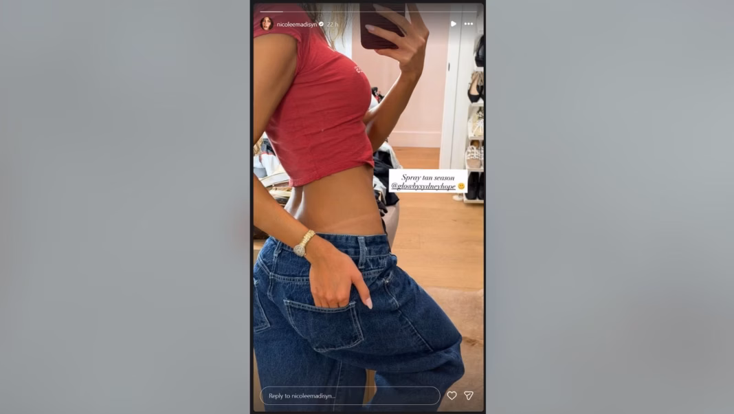 Jahmyr Gibbs' gf Nicole flexes tan lines on waist after getting spray tanned (Image Credit: IG/@nicoleemadisyn)