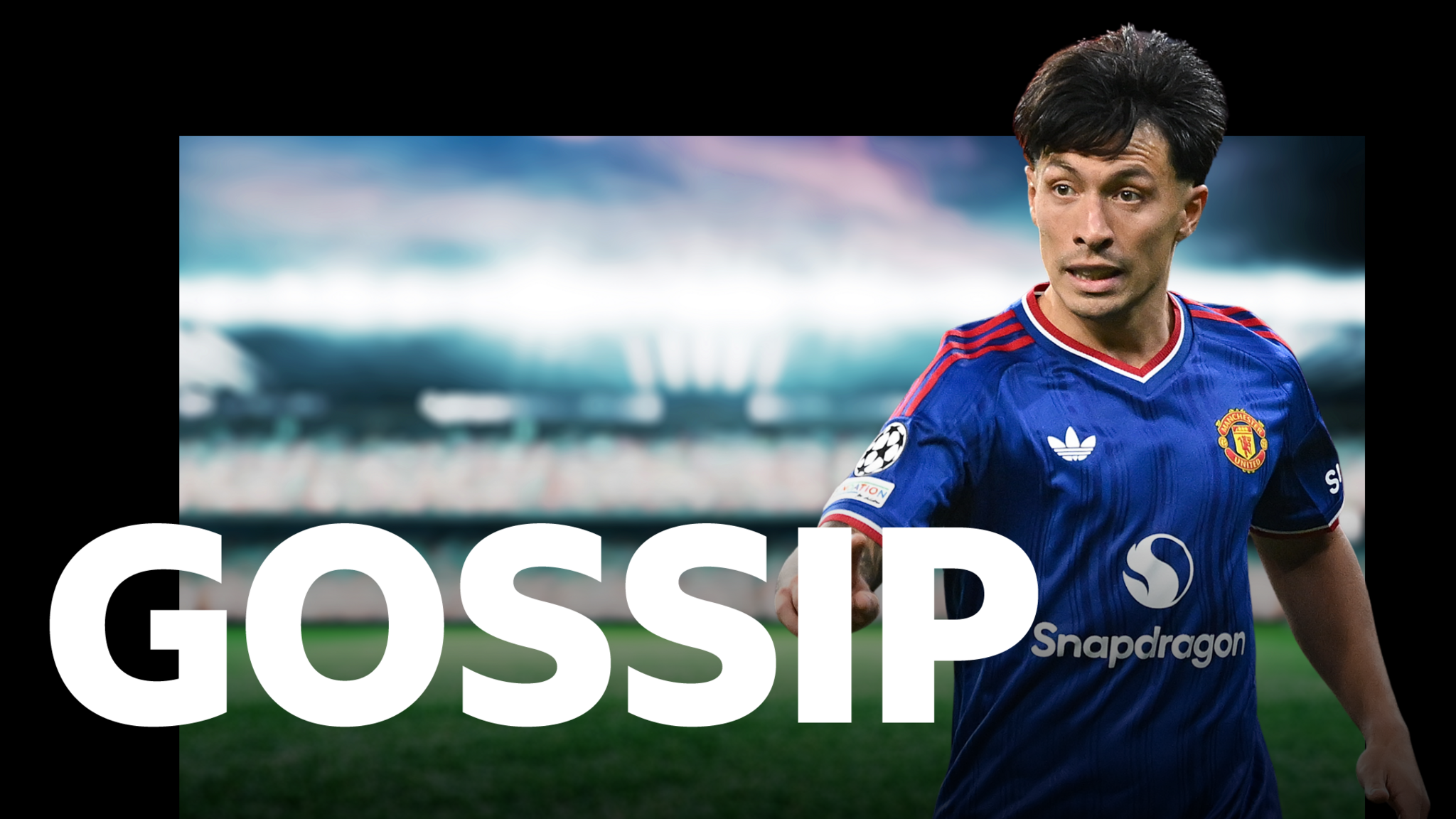 Lisandro Martinez behind a gossip graphic