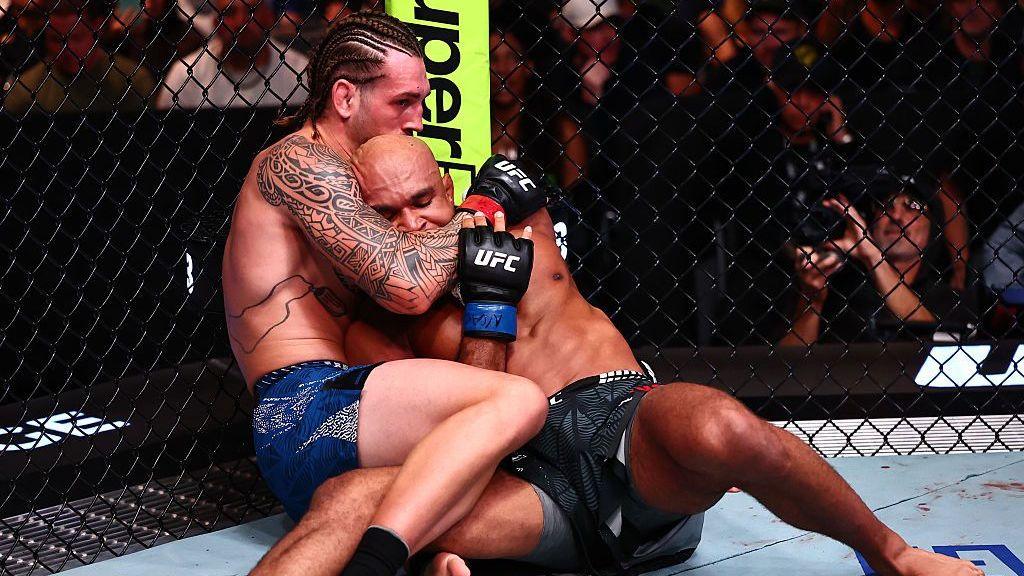 Brendan Allen works for a submission against Christian Leroy Duncan at UFC Fight Night in Las Vegas