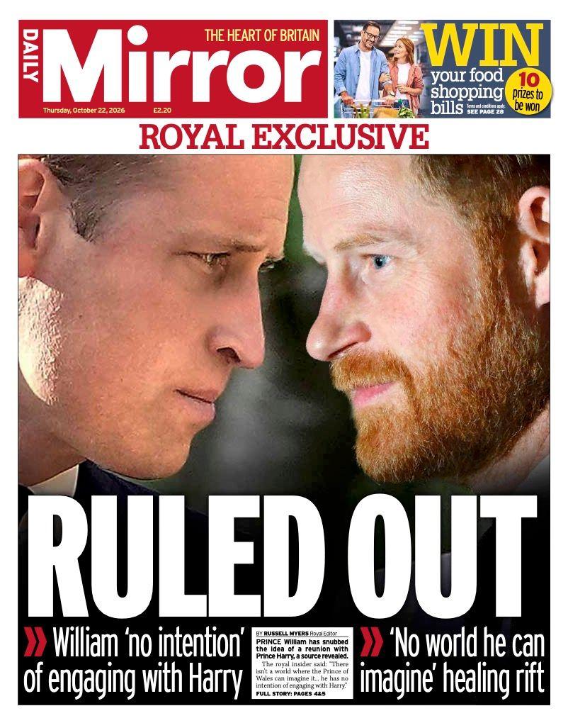 The headline on the front page of the Daily Mirror reads: 'Ruled out.'