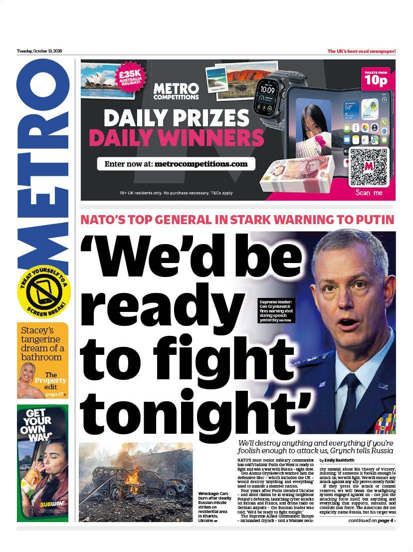 "We'd be ready to fight tonight" reads the headline on the front page of the Metro.