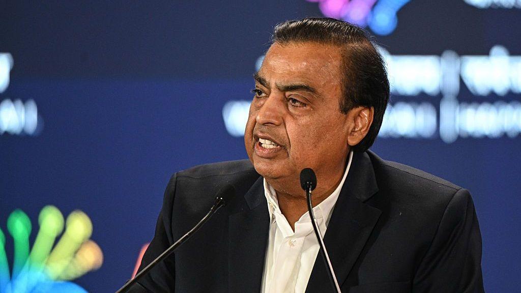 Mukesh Ambani, chairman of Reliance Industries Ltd., at the AI Impact Summit in New Delhi, India, on Thursday, Feb. 19, 2026.