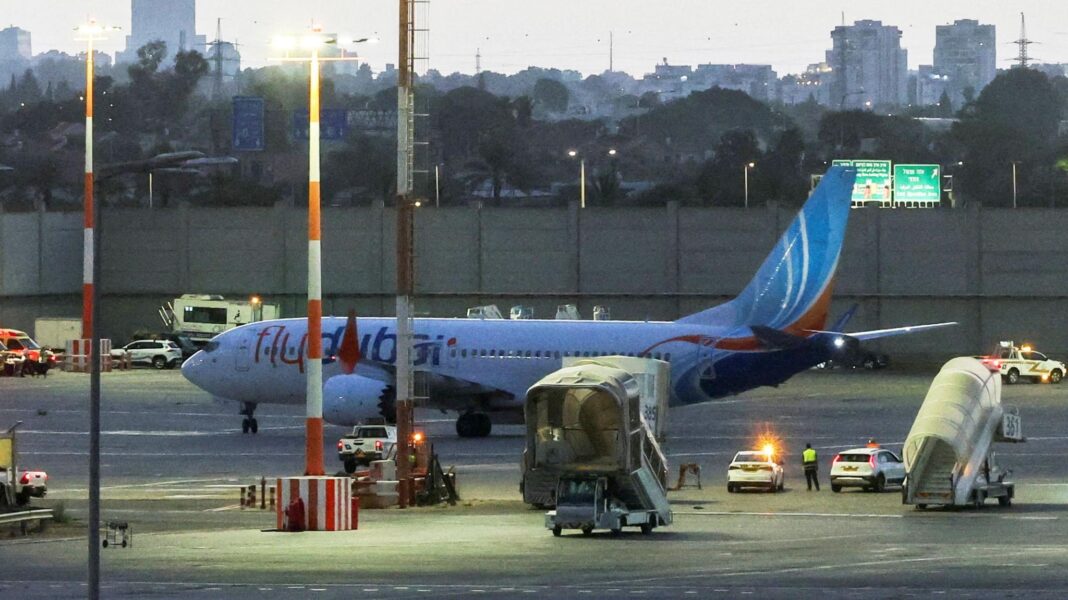 A flydubai plane arrives at Tel Aviv's Ben Gurion airport after bringing passengers from Saudi Arabia following an attempted hijacking (30 September 2026)