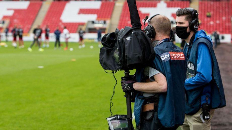 Sky TV crews during the Premiership match between Aberdeen and Rangers