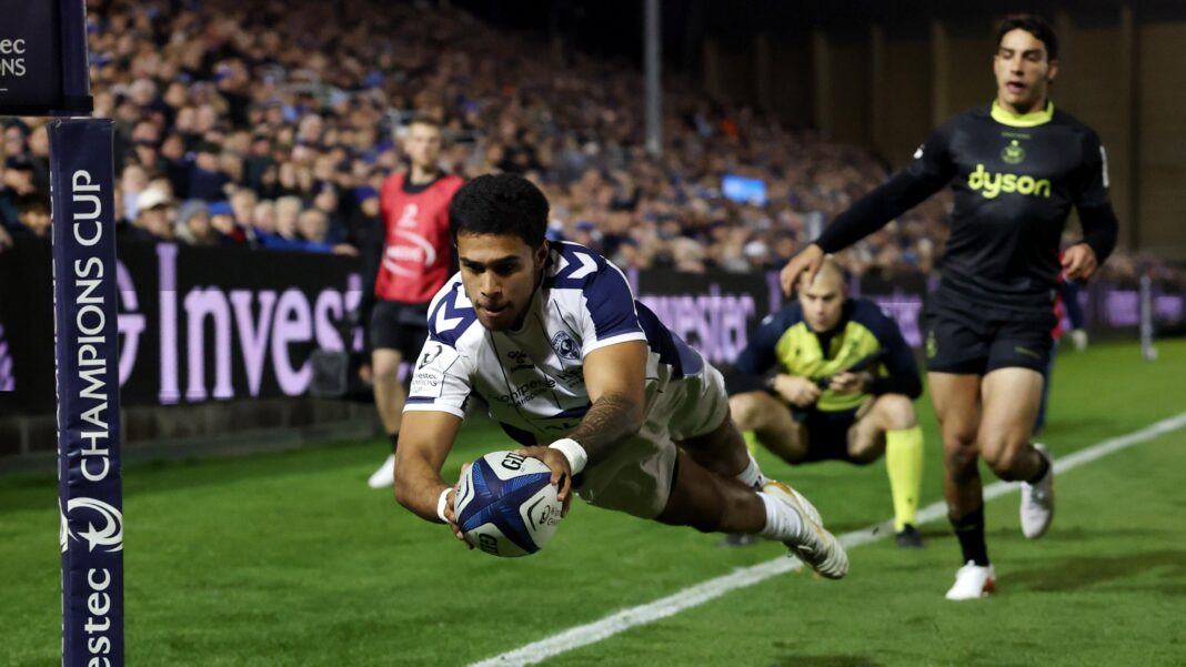Bath lose at home to Montpellier in Champions Cup Donovan Taofifenua dives in to score a try for Montpellier