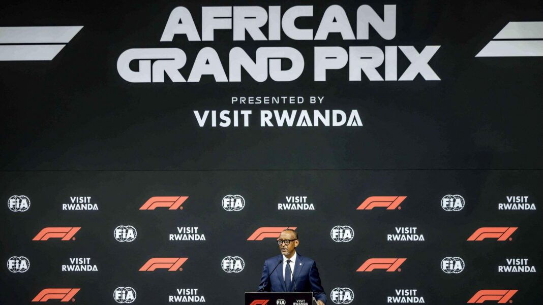 Rwanda's President Paul Kagame during the announcement of the Formula 1 African Grand Prix at BK Arena in Kigali