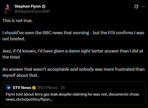 A post from X with Stephen Flynn commenting on a story.