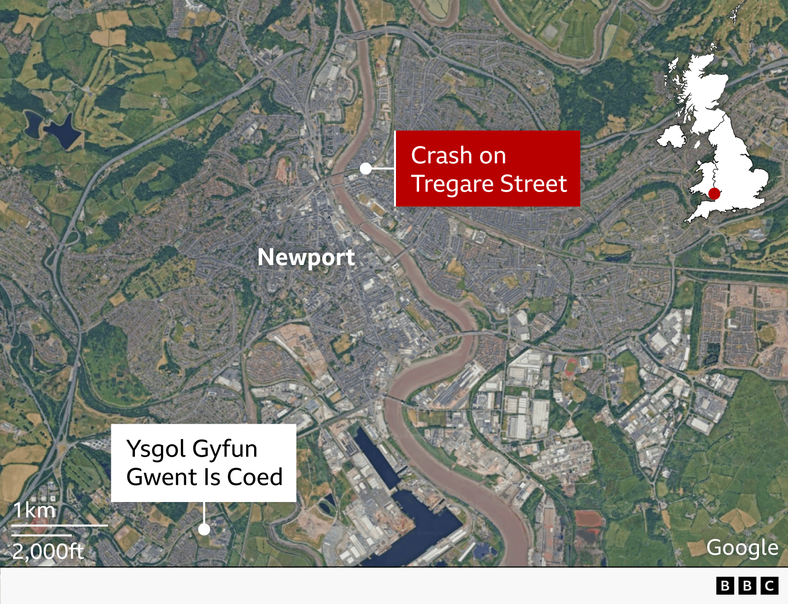 A map showing the location of the crash