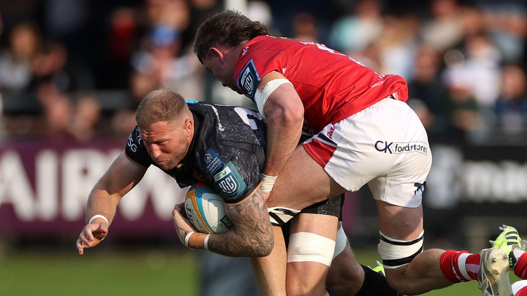 Ross Moriarty carries the ball for Ospreys against Scarlets