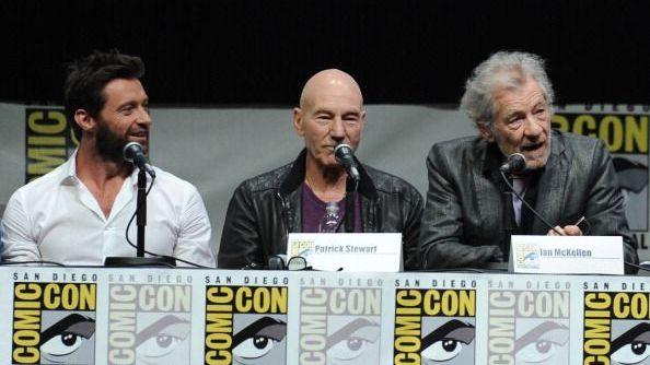 Actors Hugh Jackman, Patrick Stewart and Ian McKellen speak at a Comic-Con panel in San Diego