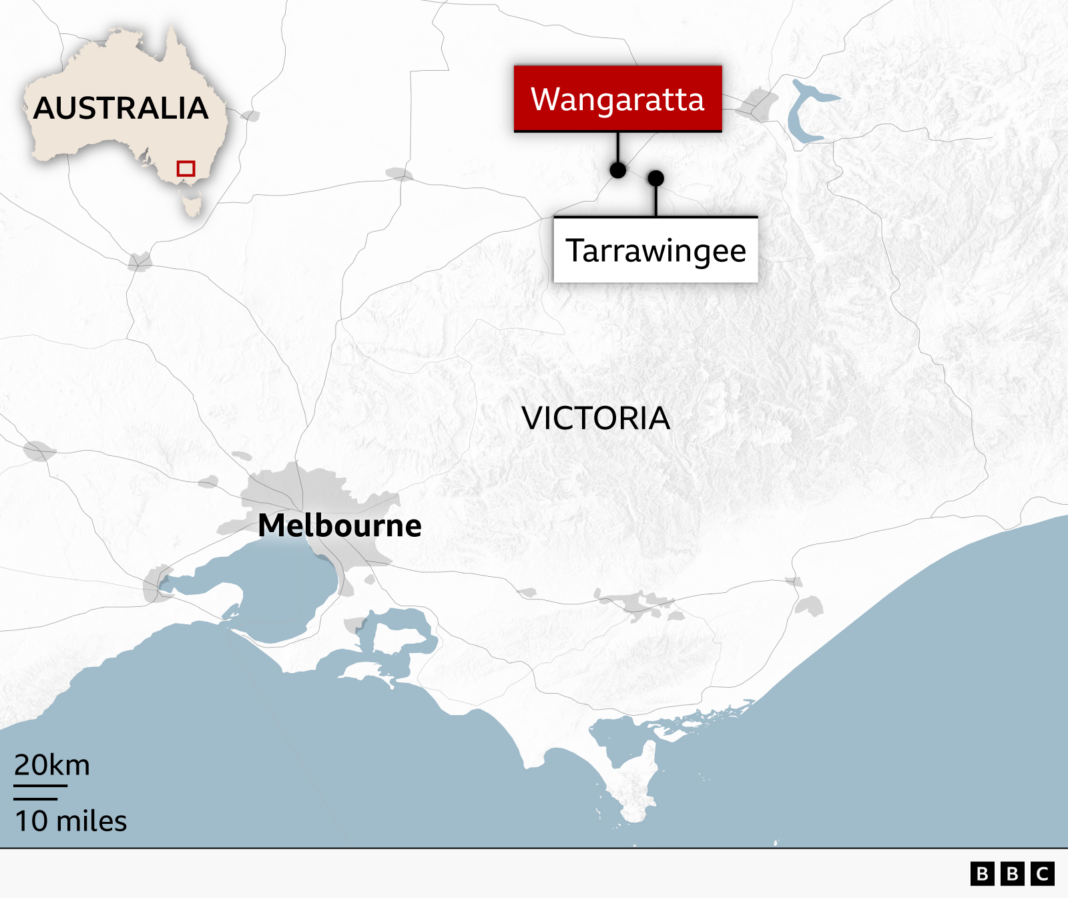What we know about apparent attack on Australian MP hit by car Map of Victoria, Australia, showing the locations of Wangaratta and Tarrawingee in the state's northeast, with Melbourne marked to the south. An inset map highlights the area’s location within Australia.