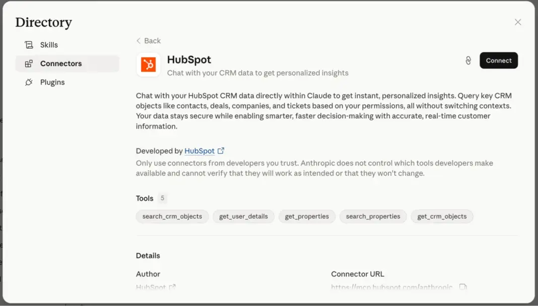 Best Claude skills for marketing and sales teams best claude skills, claude directory showing HubSpot