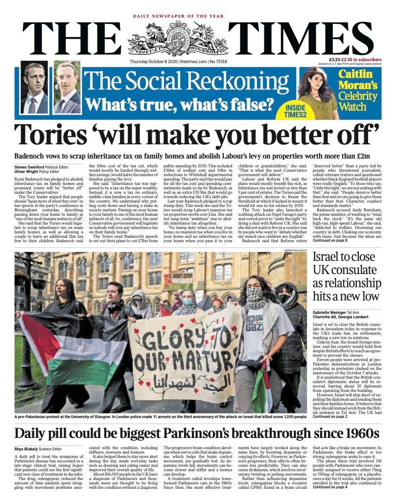 "Tories 'will make you better off'," reads the headline on the front page of the Times.
