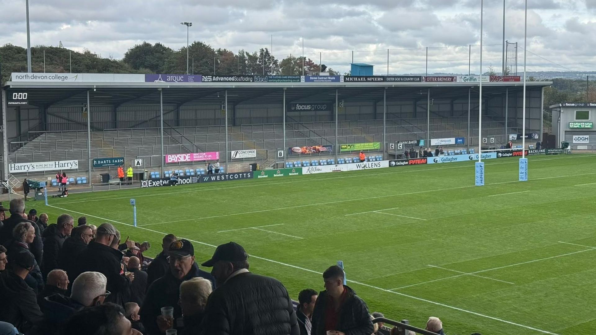 The empty North Terrace at Sandy Park