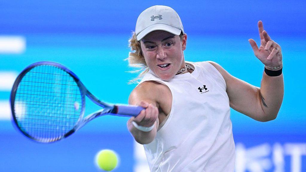 Sonay Kartal strikes the tennis ball during her quarter-final match in Wuhan