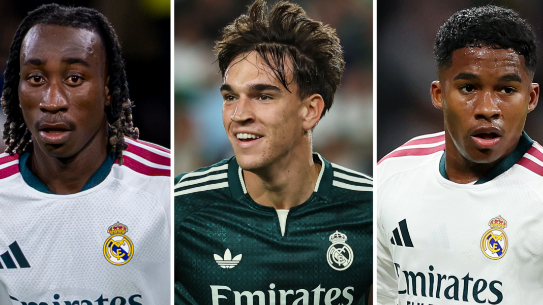 What are Real’s attacking options during Vinicius Jr ban? Split picture showing Yan Diomande, Carlos Espi and Endrick