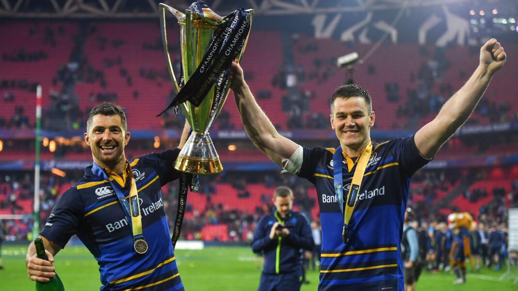Rob Kearney and Johnny Sexton lift the Champions Cup