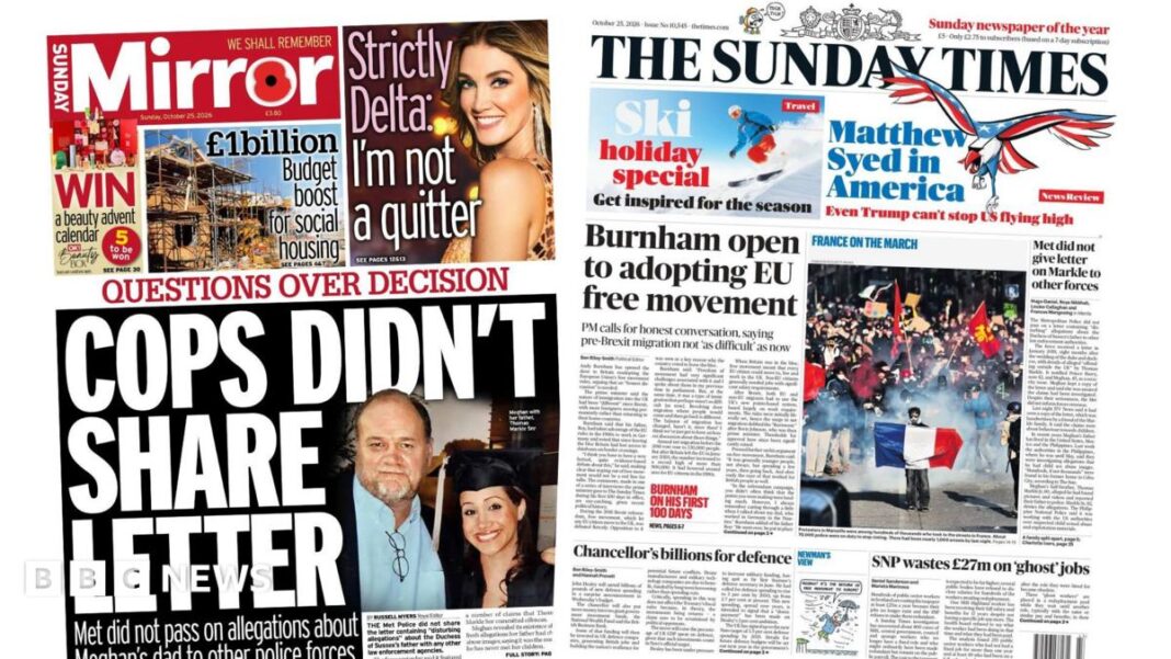 The Papers: ‘Cops didn’t share letter’ and Burnham ‘open’ to EU free movement The Papers: ‘Cops didn’t share letter’ and Burnham ‘open’ to EU free movement