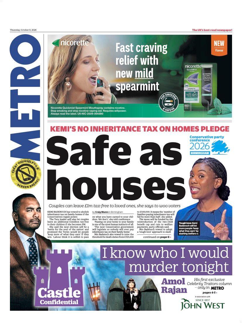 "Safe as houses" reads the headline on the front page of the Metro.